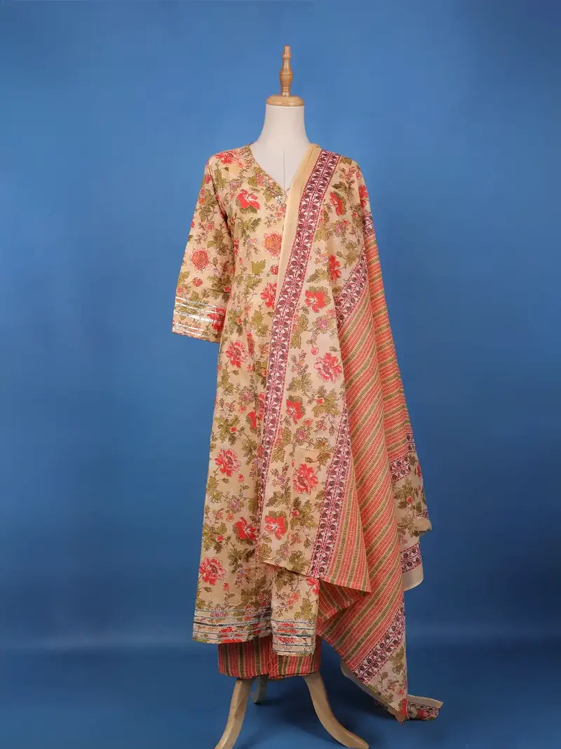 Orange Floral Design Printed Cotton Salwar Suit 1