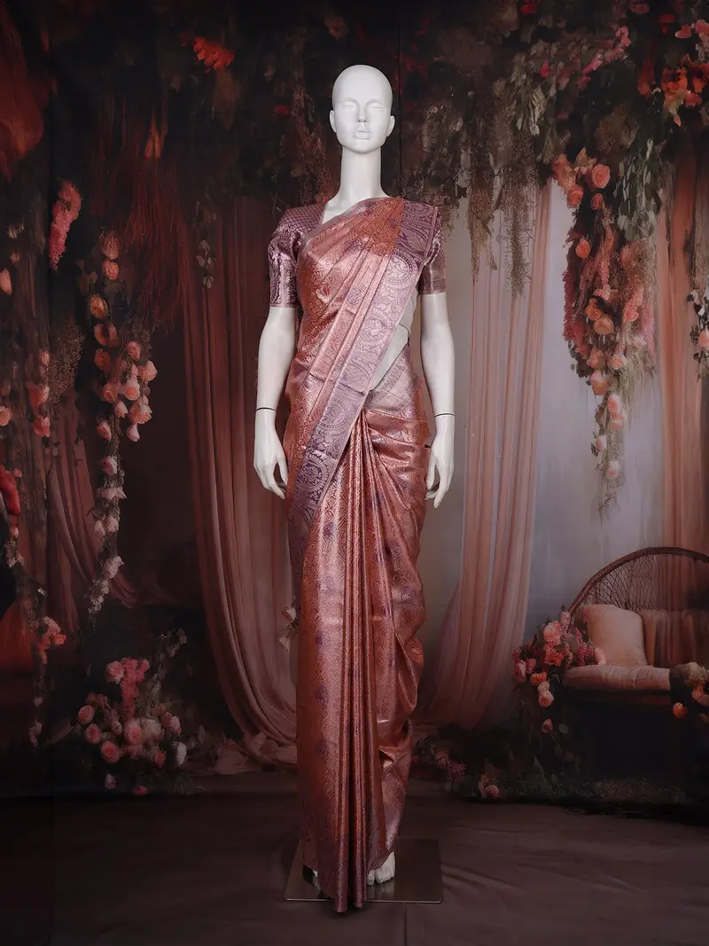 Orange Floral Design Semi Silk Saree 1