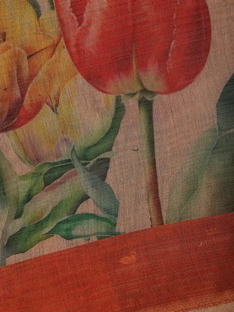 Orange  Floral Design Semi Tissue Saree 1