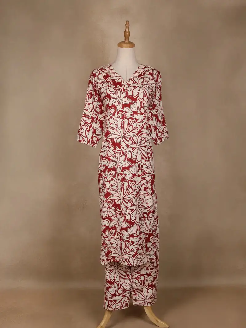 Orange Floral Designed Cotton Salwar Suit 1