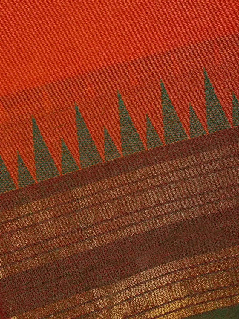 Orange Floral Designed Cotton Saree 2