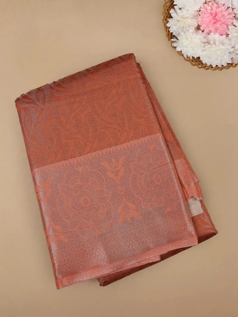 Orange Floral Designed Fancy Art Silk Saree 1