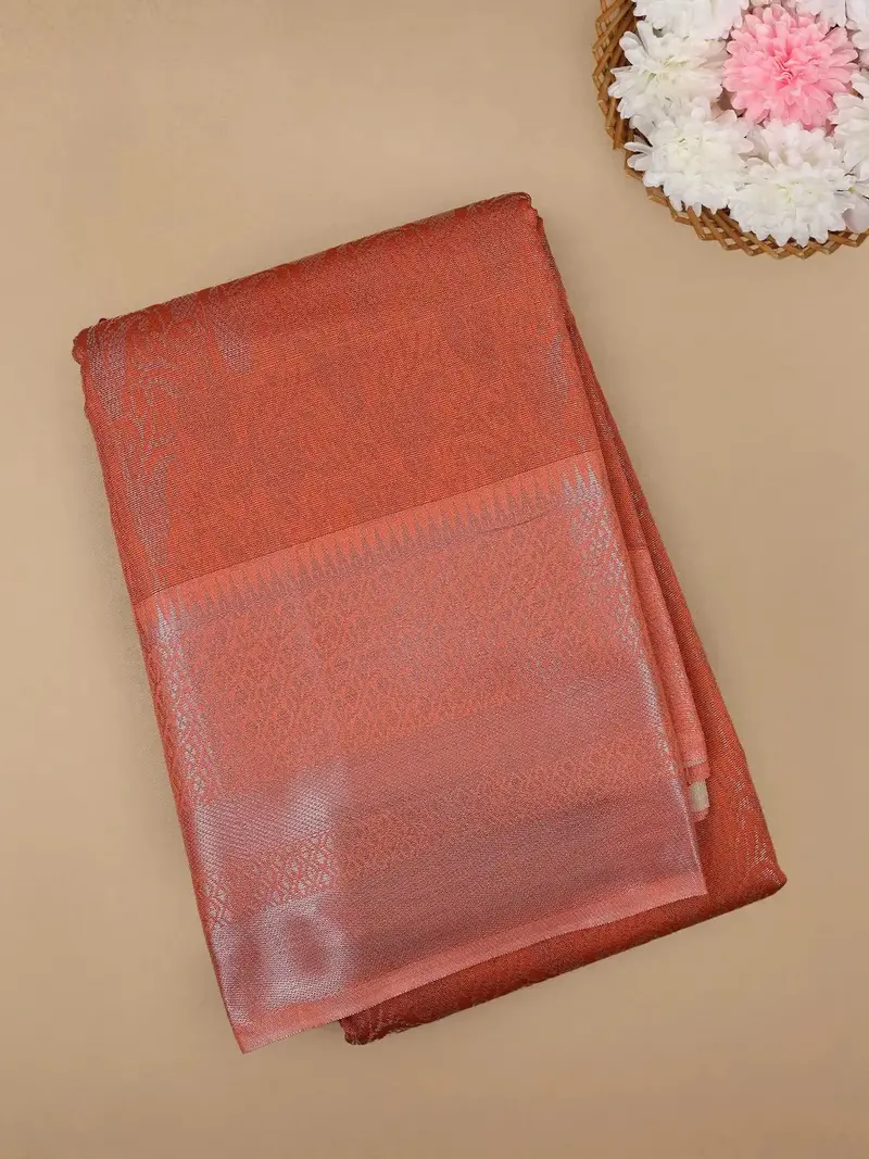 Orange Floral Designed Fancy Art Silk Saree 1