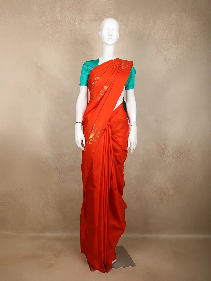 Orange Floral Designed  Kanchipuram Silk Saree 1
