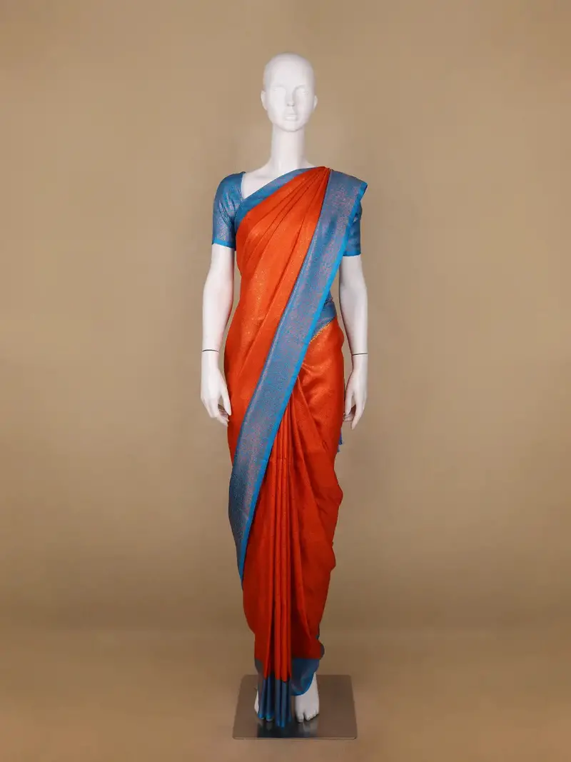 Orange Floral Designed Semi Silk Saree 1