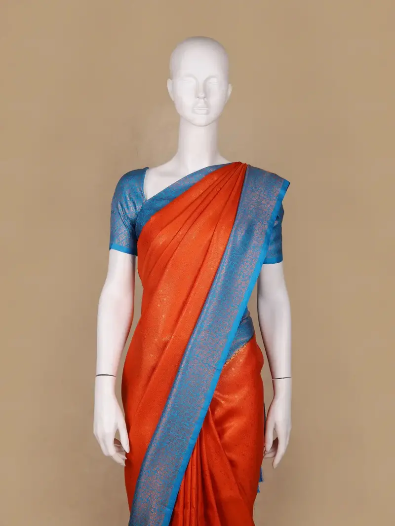 Orange Floral Designed Semi Silk Saree 2