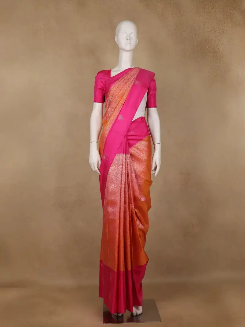 Orange Floral Designed Silk Saree 1