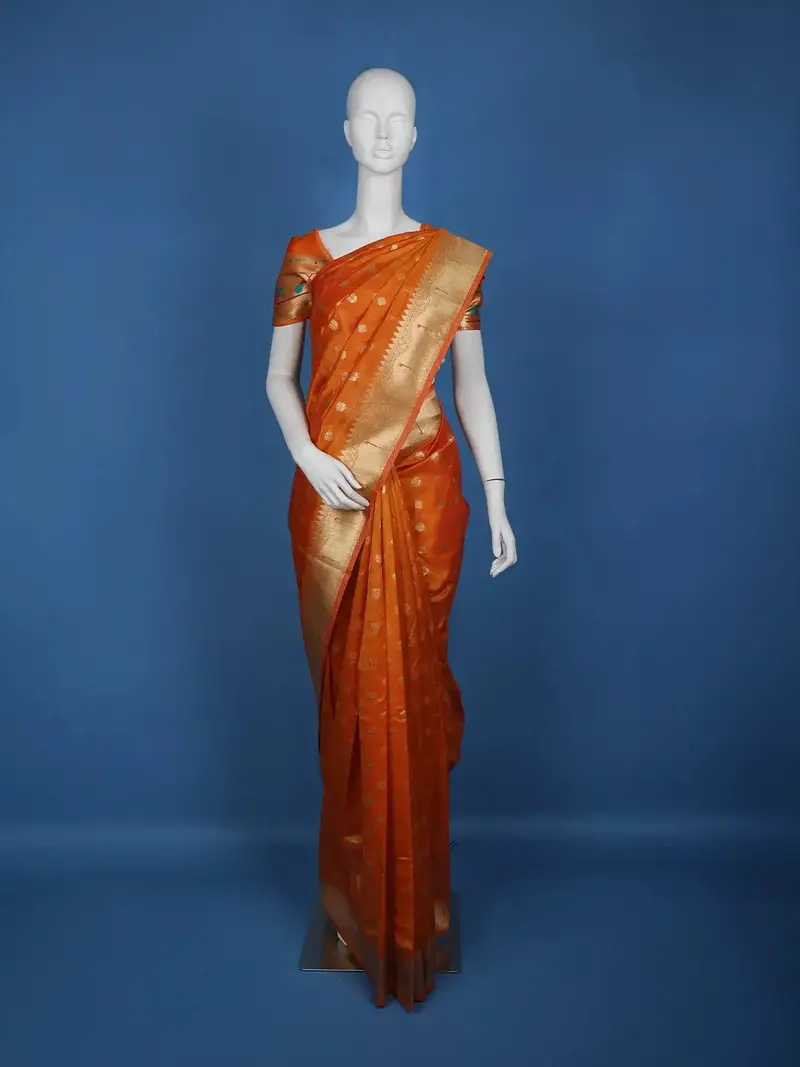 Orange Floral Designed Soft Silk Saree 1