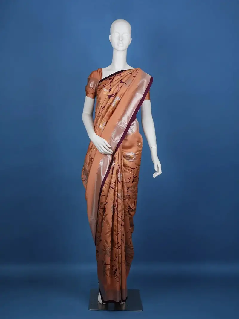 Orange Floral Designed Soft Silk Saree 1