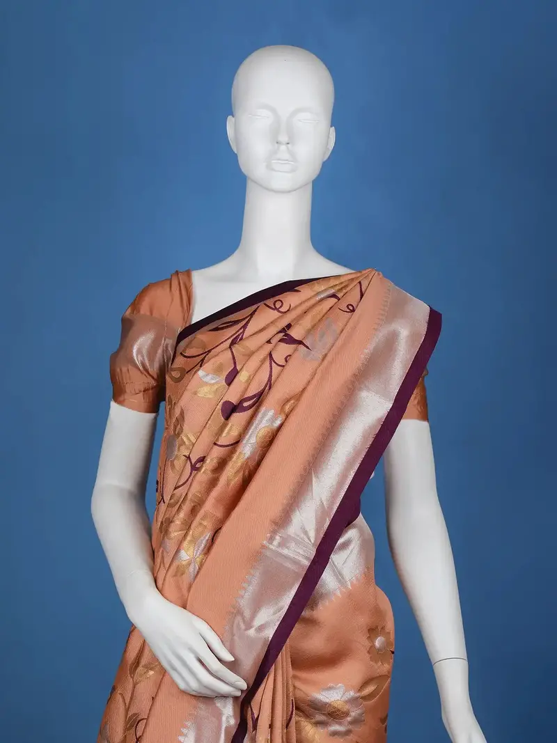 Orange Floral Designed Soft Silk Saree 2