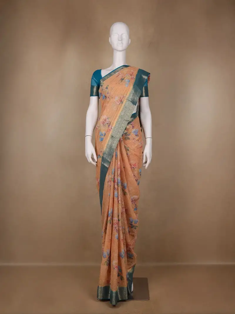 Orange Floral Printed Chiffon Saree 1