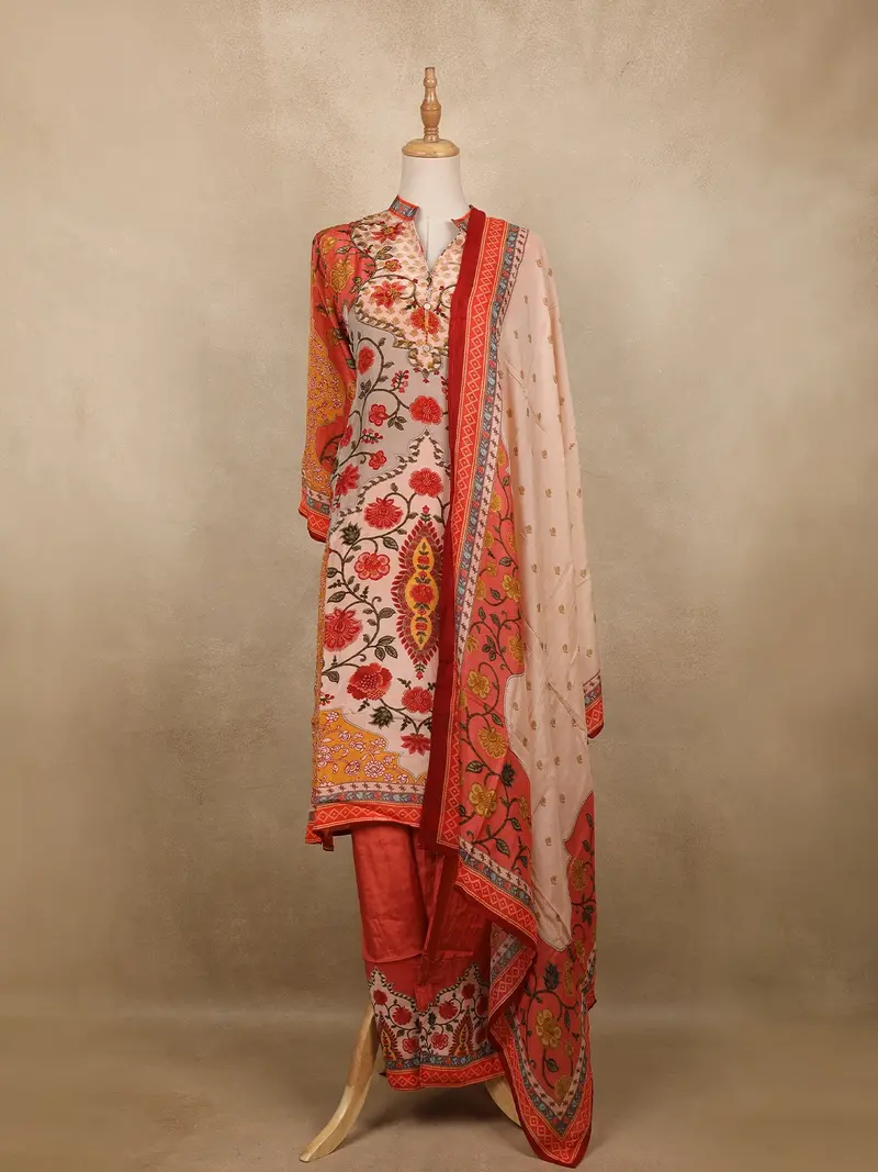 Orange Floral Printed Cotton Salwar Suit 1