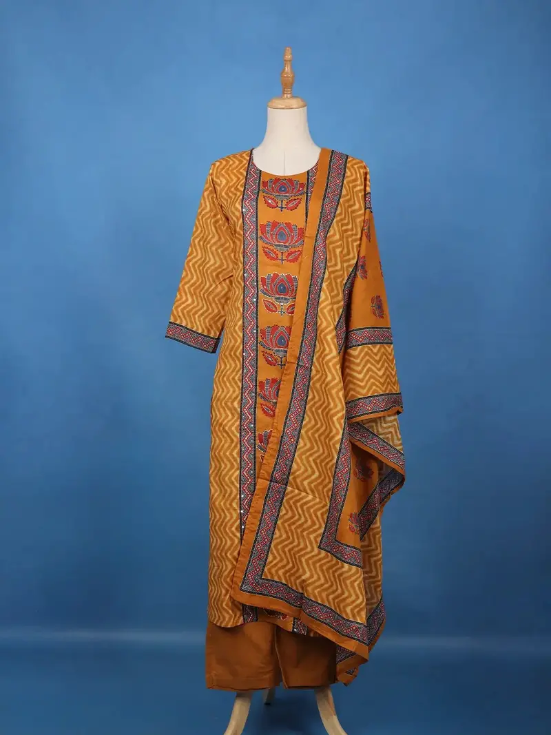 Orange Floral Printed Cotton Salwar Suit 2