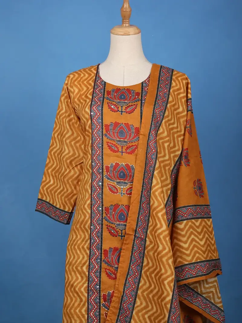 Orange Floral Printed Cotton Salwar Suit 3