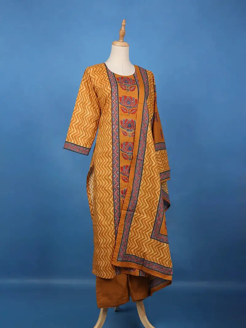 Orange Floral Printed Cotton Salwar Suit 4