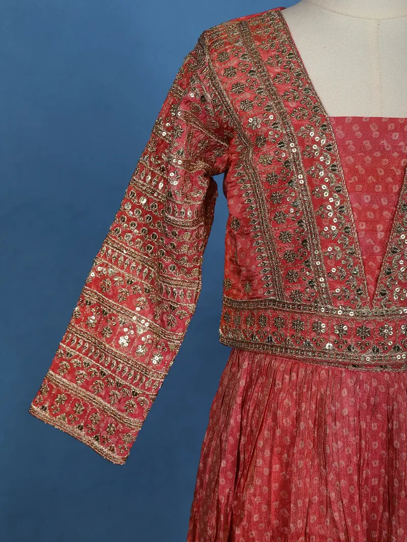 Orange Floral Sequins Embroidered Silk Kids Lehenga With Dupatta 6