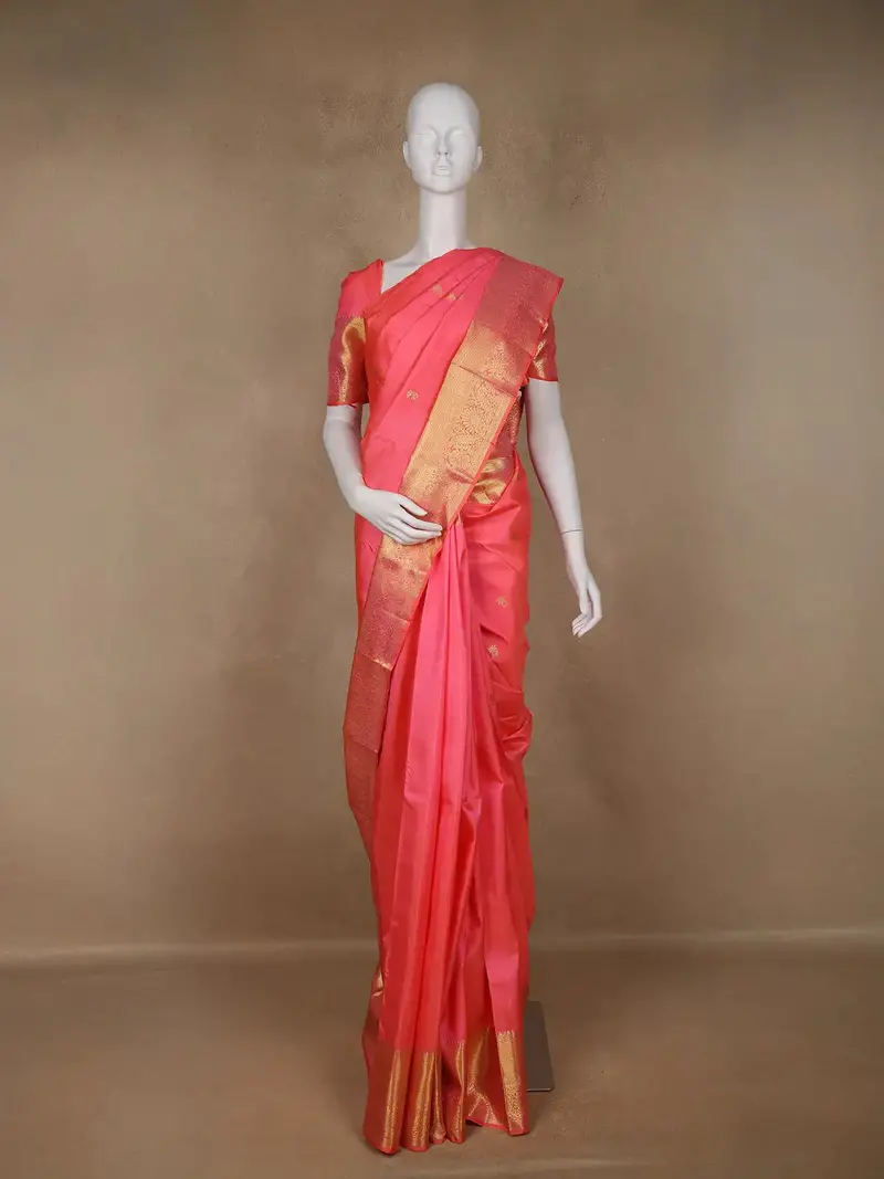 Orange Floral Weave Pure Kanchipuram Silk Saree 1