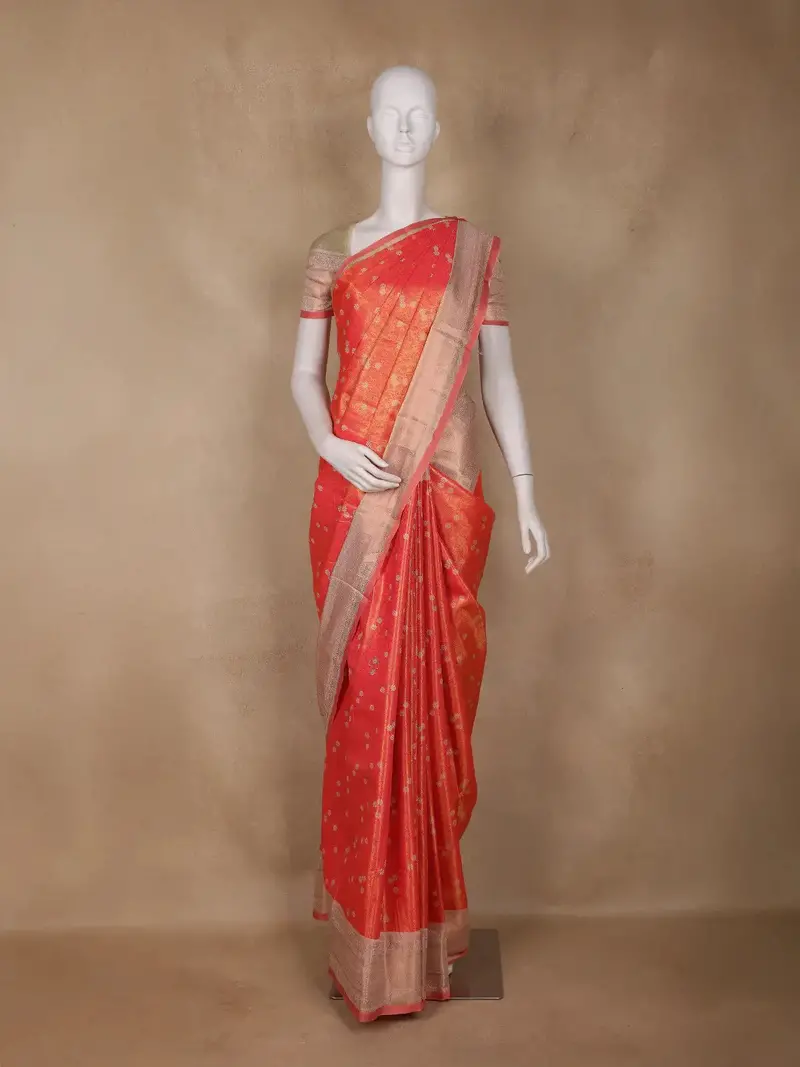 Orange Floral Woven Design Art Silk Saree 1