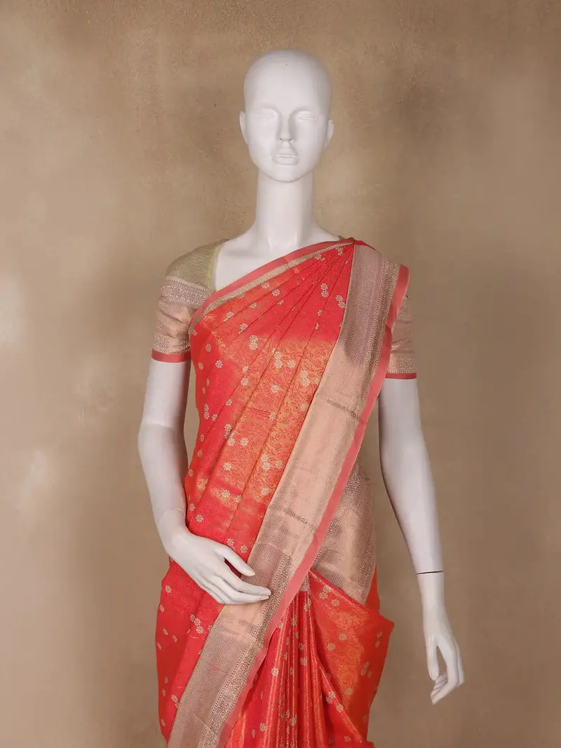 Orange Floral Woven Design Art Silk Saree 2