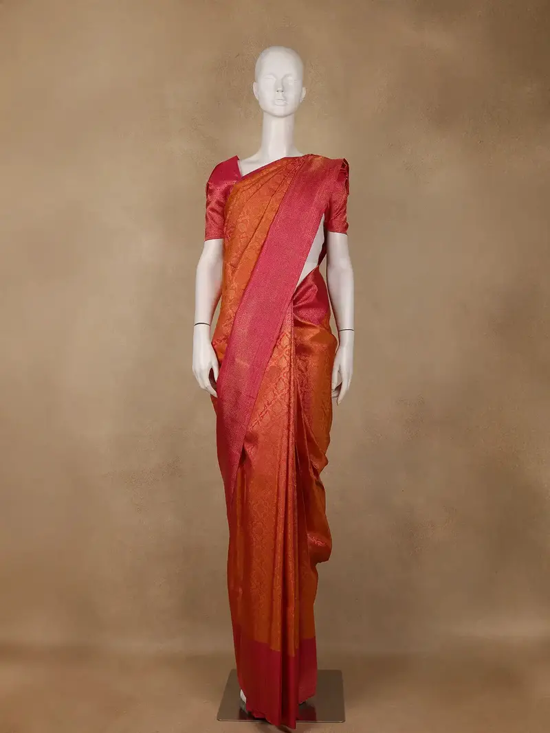 Orange Floral Woven Pure Kanchipuram Silk Saree 1