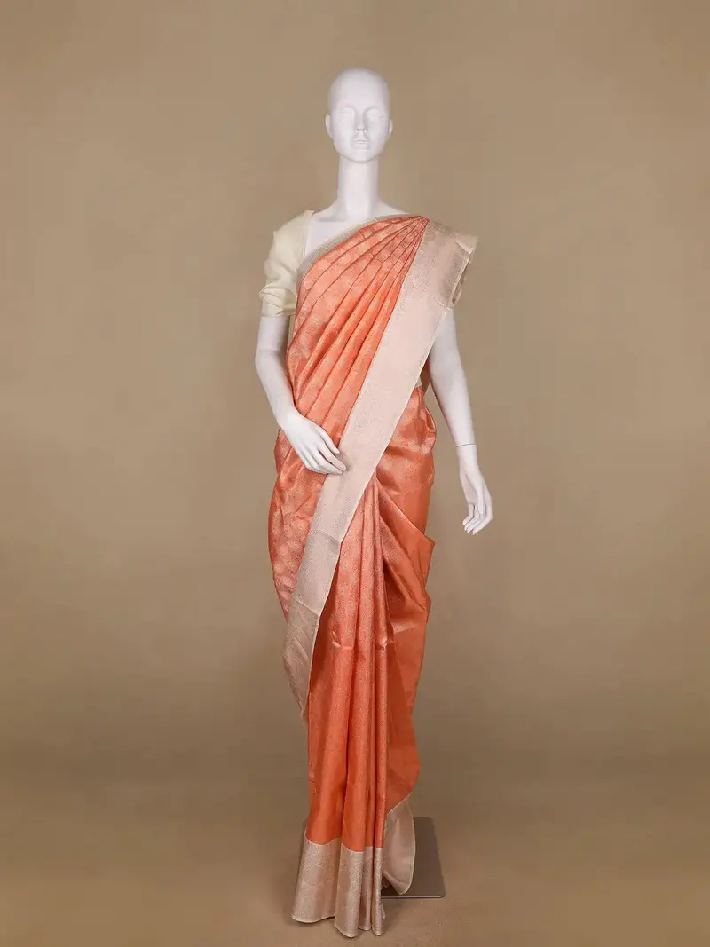 Orange Floral Woven Pure Kanchipuram Silk Saree 1