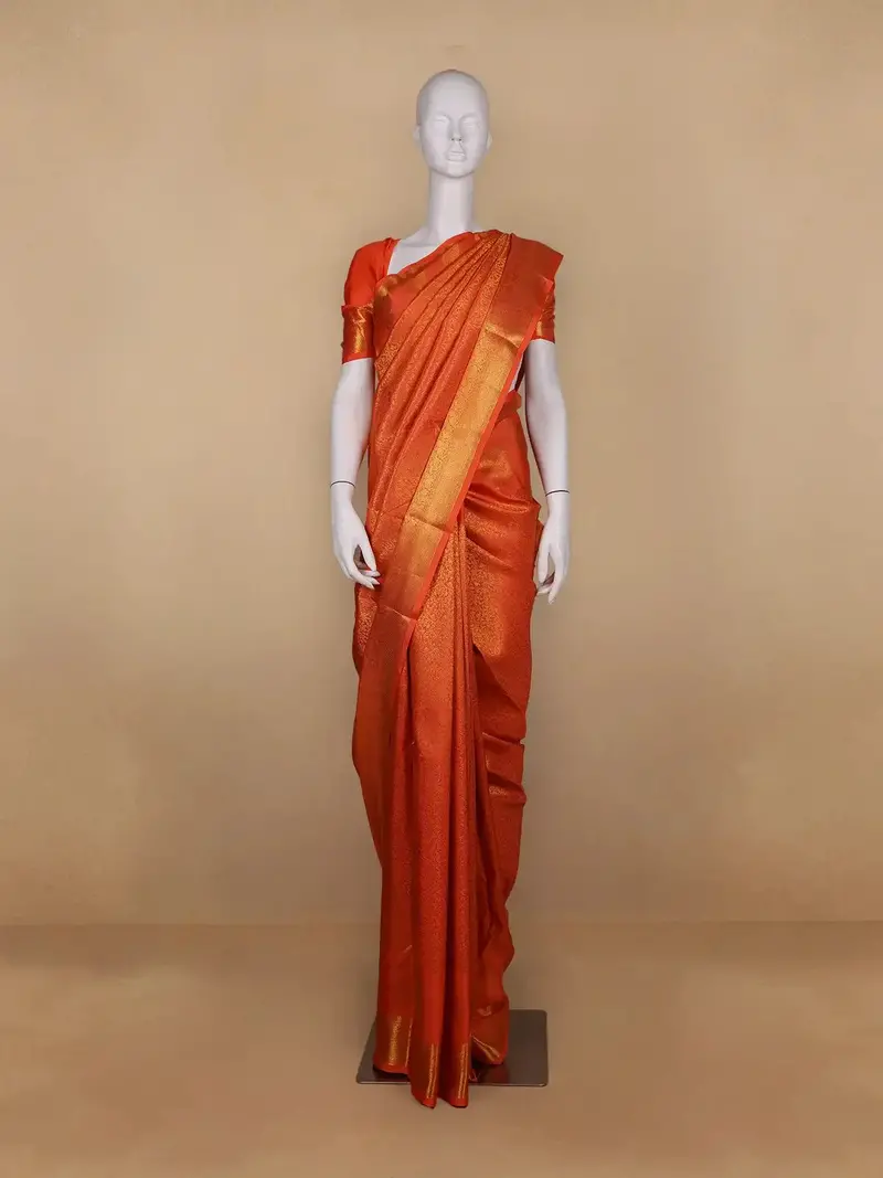 Orange Floral Woven Pure Kanchipuram Silk Saree 1