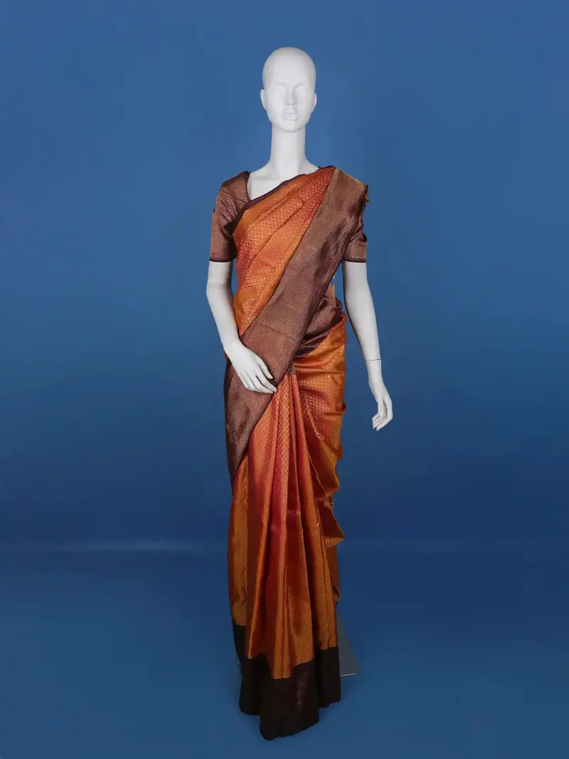 Orange Floral Woven Pure Kanchipuram Silk Saree 1