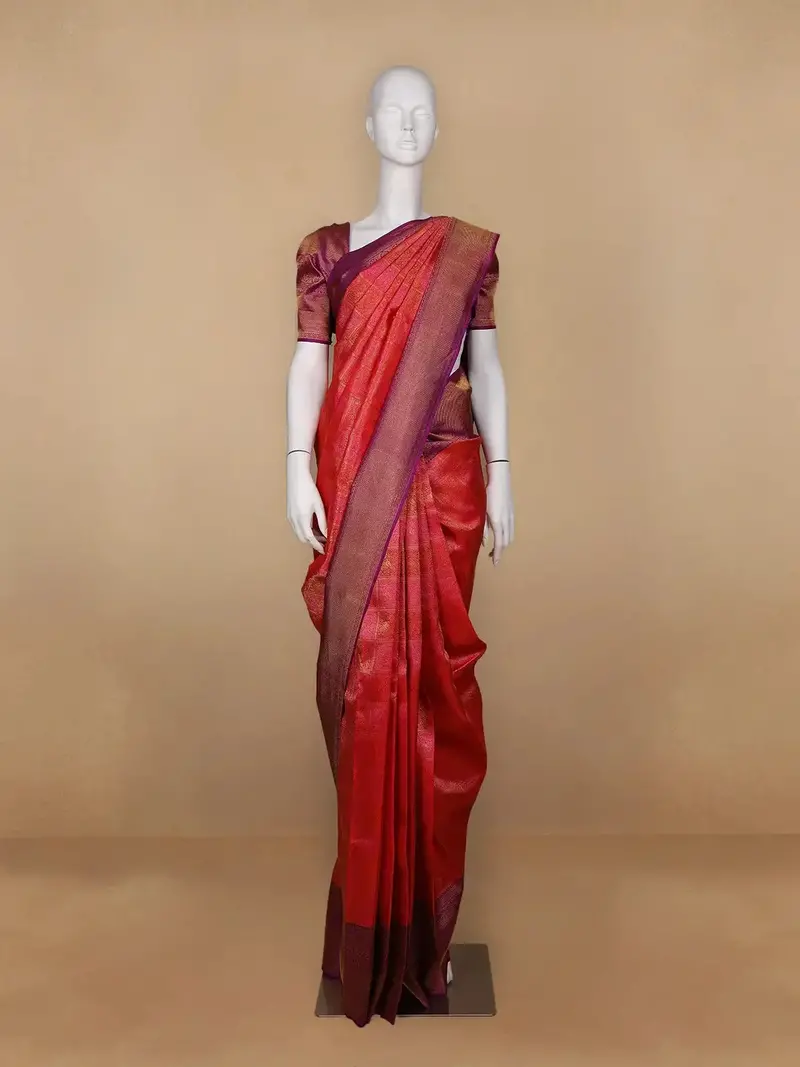 Orange Floral Woven Pure Kanchipuram Silk Saree 1