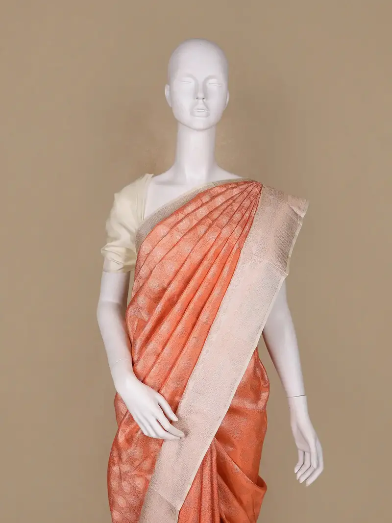 Orange Floral Woven Pure Kanchipuram Silk Saree 2