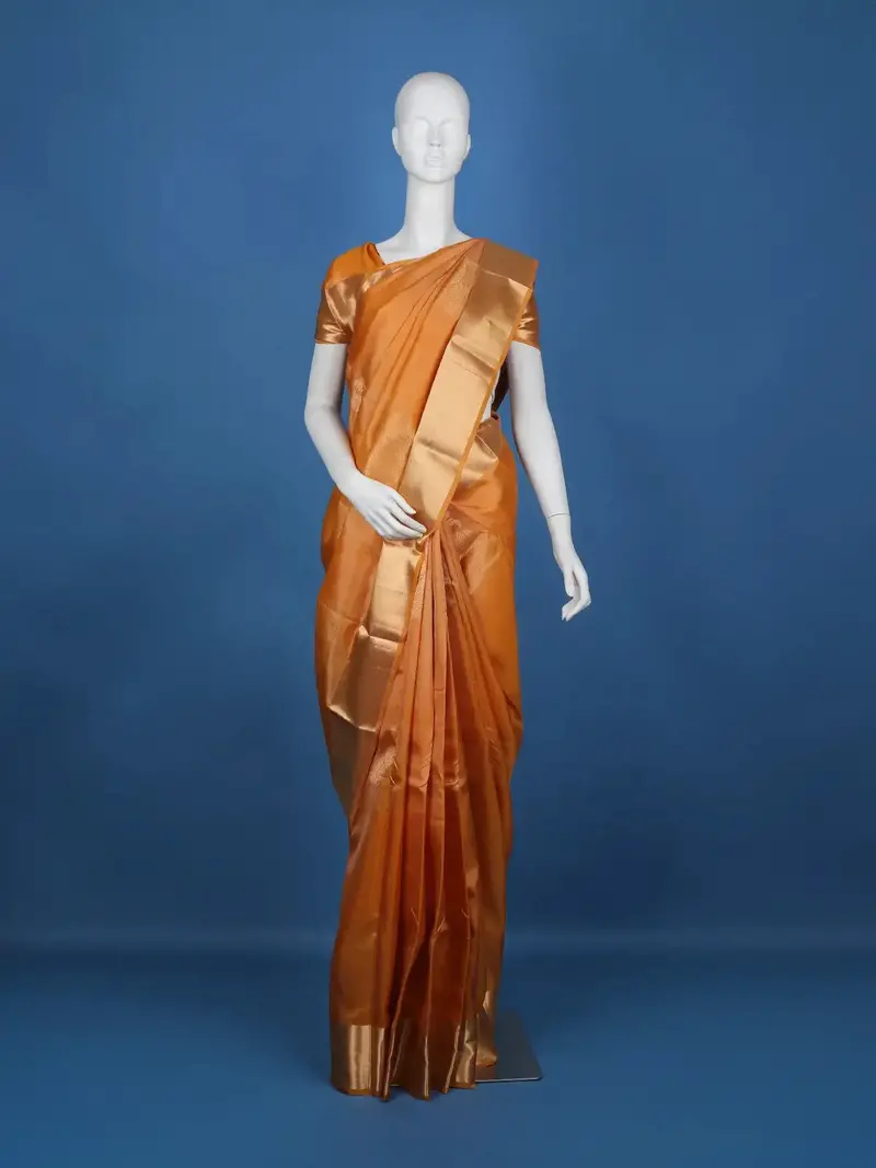 Orange Floral Woven Silk Saree 1