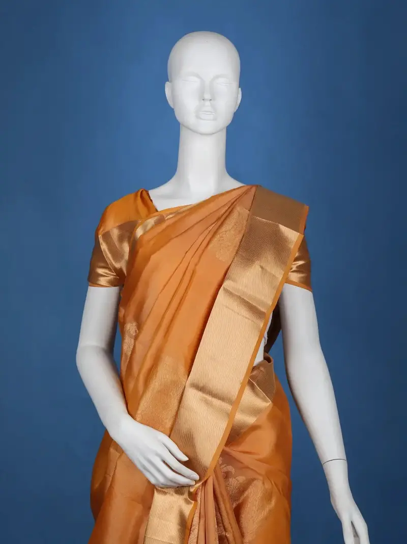 Orange Floral Woven Silk Saree 2