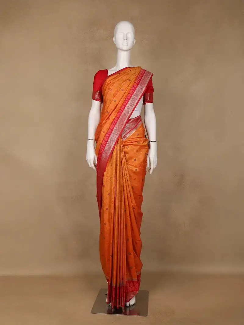 Orange Geometric Motif Pattern Silk Saree 1