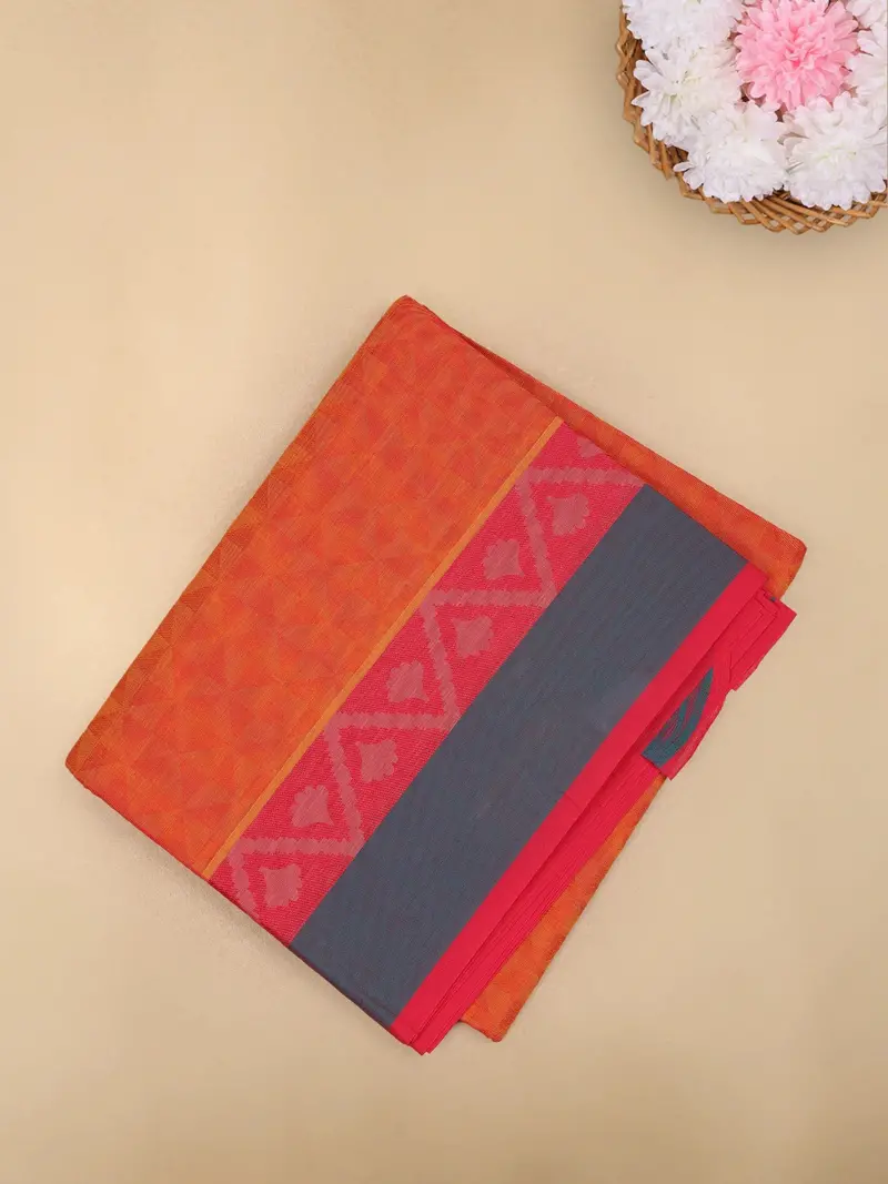 Orange Geometric Woven Design Cotton Saree 1