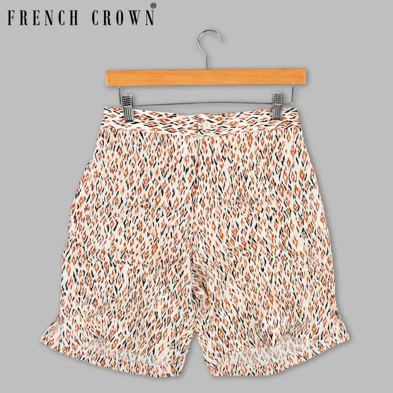 Orange Ikat Printed Premium Tencel Shorts 1