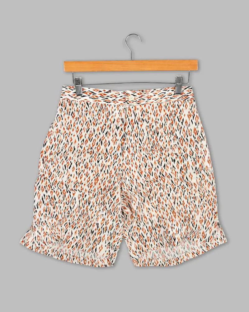Orange Ikat Printed Premium Tencel Shorts 2