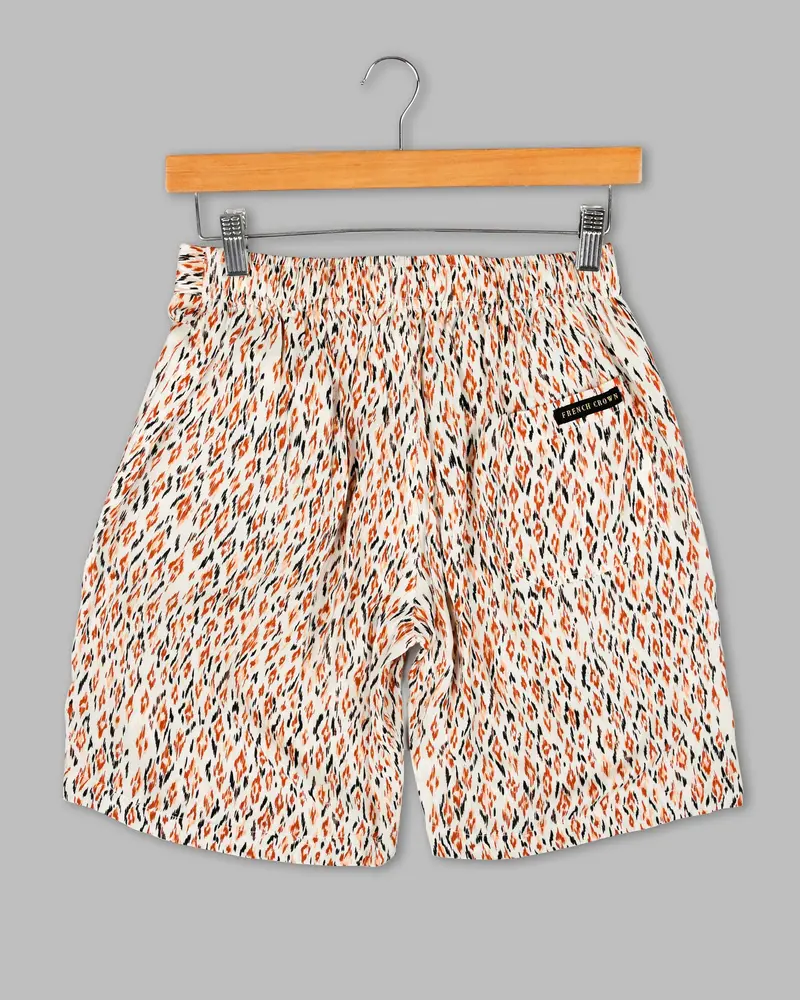 Orange Ikat Printed Premium Tencel Shorts 3