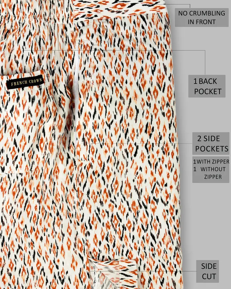 Orange Ikat Printed Premium Tencel Shorts 5