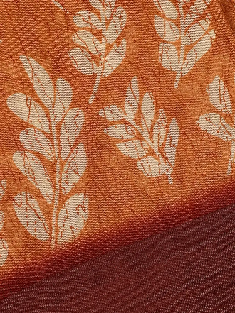 Orange Leaf Printed Fancy Cotton Saree 2
