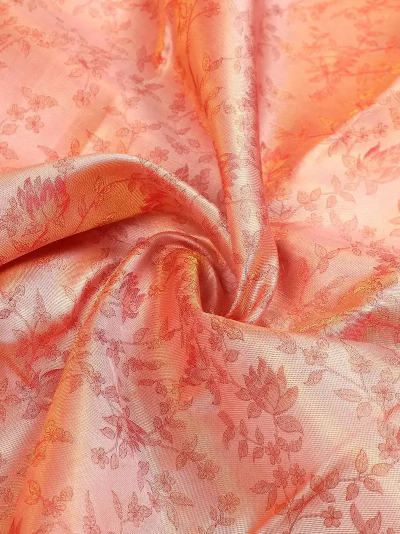 Orange Pure Kanchipuram Bridal Silk Saree With Floral And Leaf Design On The Body With Zari Border 2