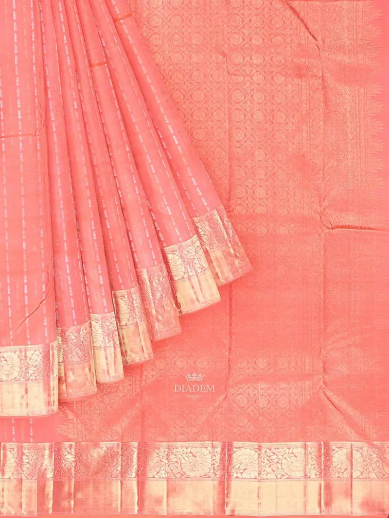 Orange Pure Kanchipuram Bridal Silk Saree With Floral Motif On The Body And Zari Border 1