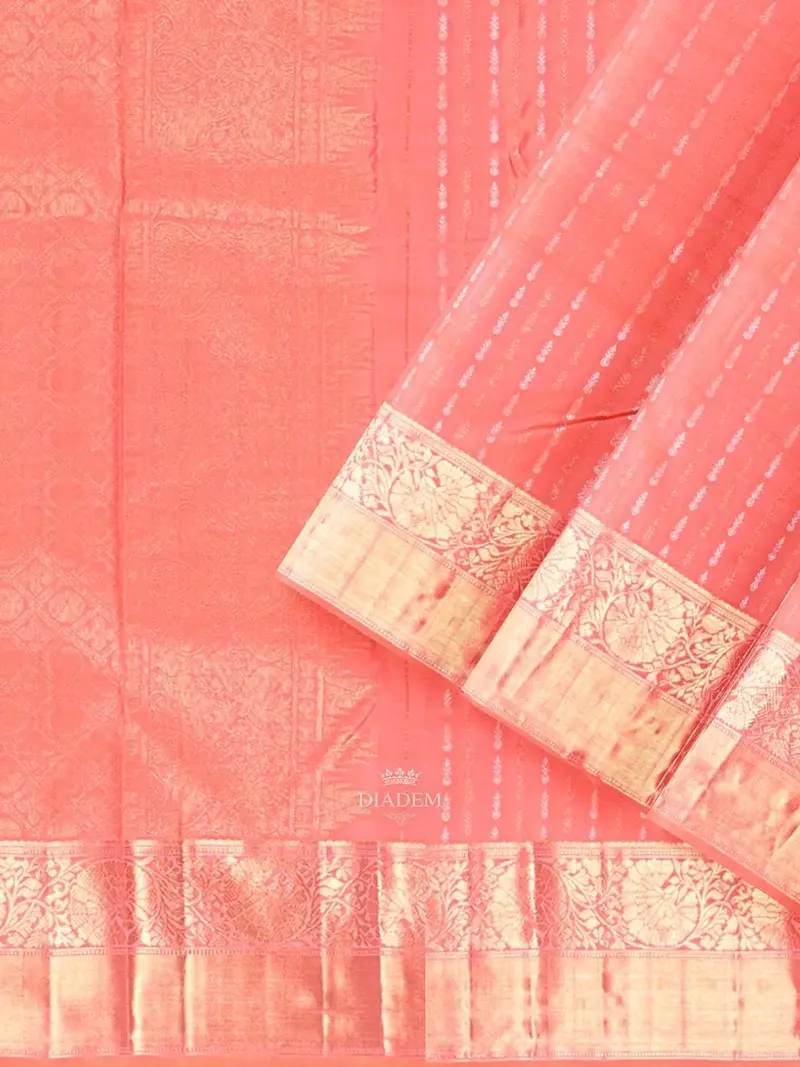 Orange Pure Kanchipuram Bridal Silk Saree With Floral Motif On The Body And Zari Border 2