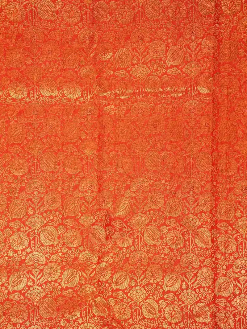 Orange Pure Kanchipuram Silk Saree With Floral Patterns On The Body And With Contrast Designed Border 2