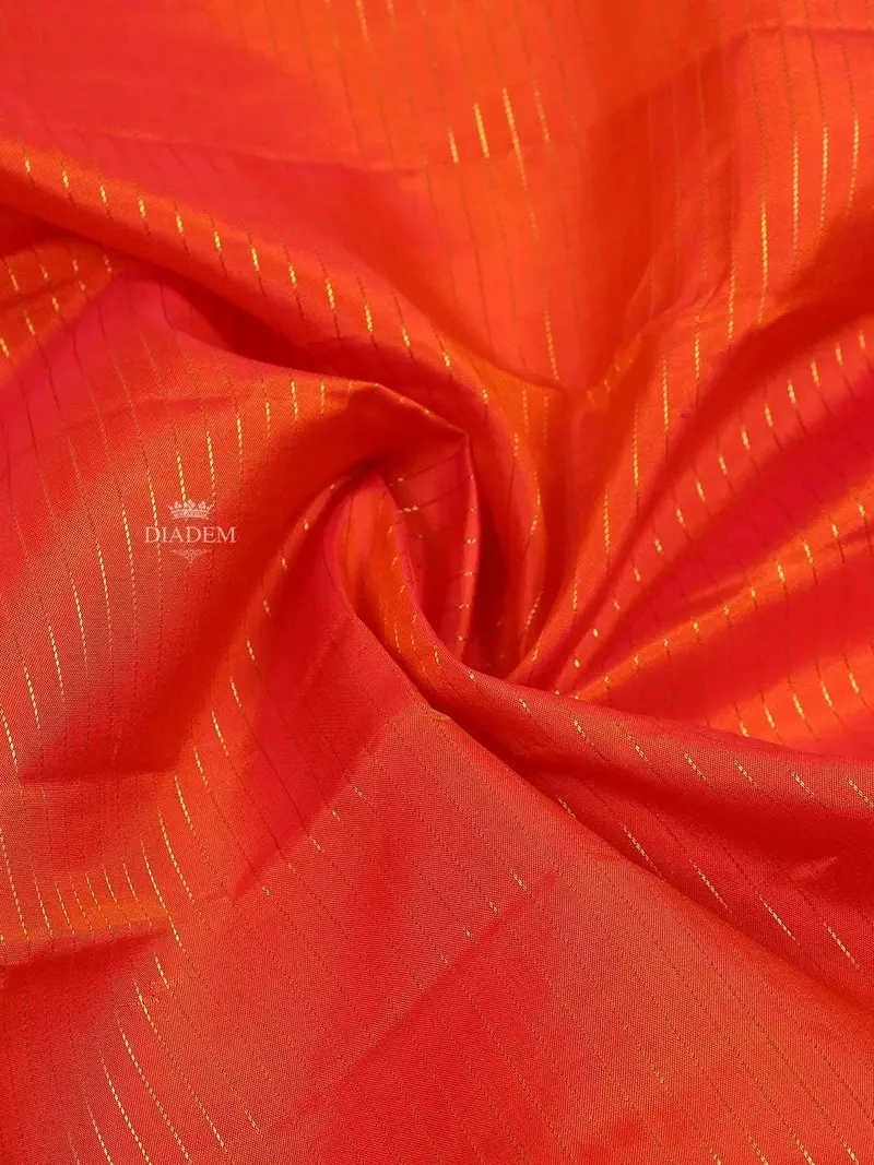 Orange Pure Kanchipuram Silk Saree With Stripes Design On The Body And Without Border 2