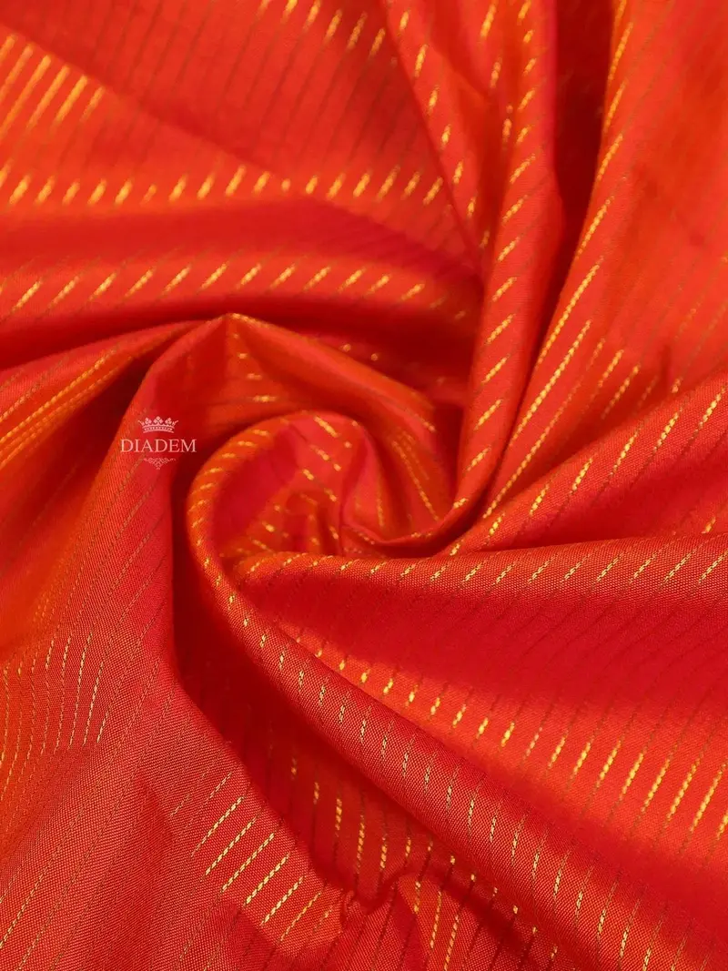 Orange Pure Kanchipuram Silk Saree With Stripes Design On The Body And Without Border 2