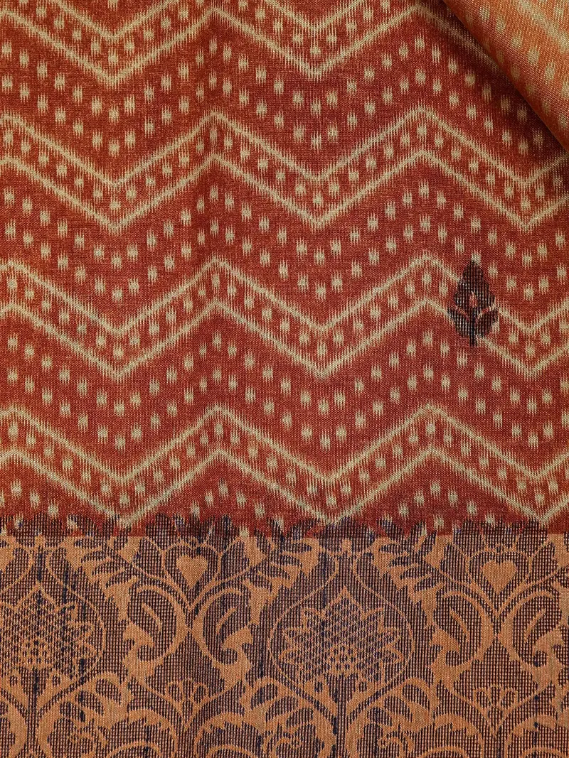 Orange Semi Tussar Silk Chevron Designed Saree 2