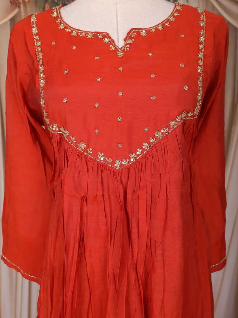 Orange Sequin Embroidered Design Cotton Anarkali Salwar Suit 5