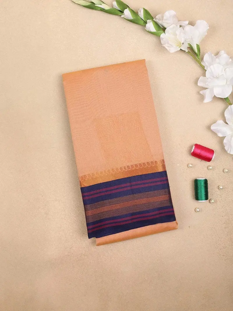 Orange Silk Cotton Saree With Floral Square Design On The Body With Contrast Border 1