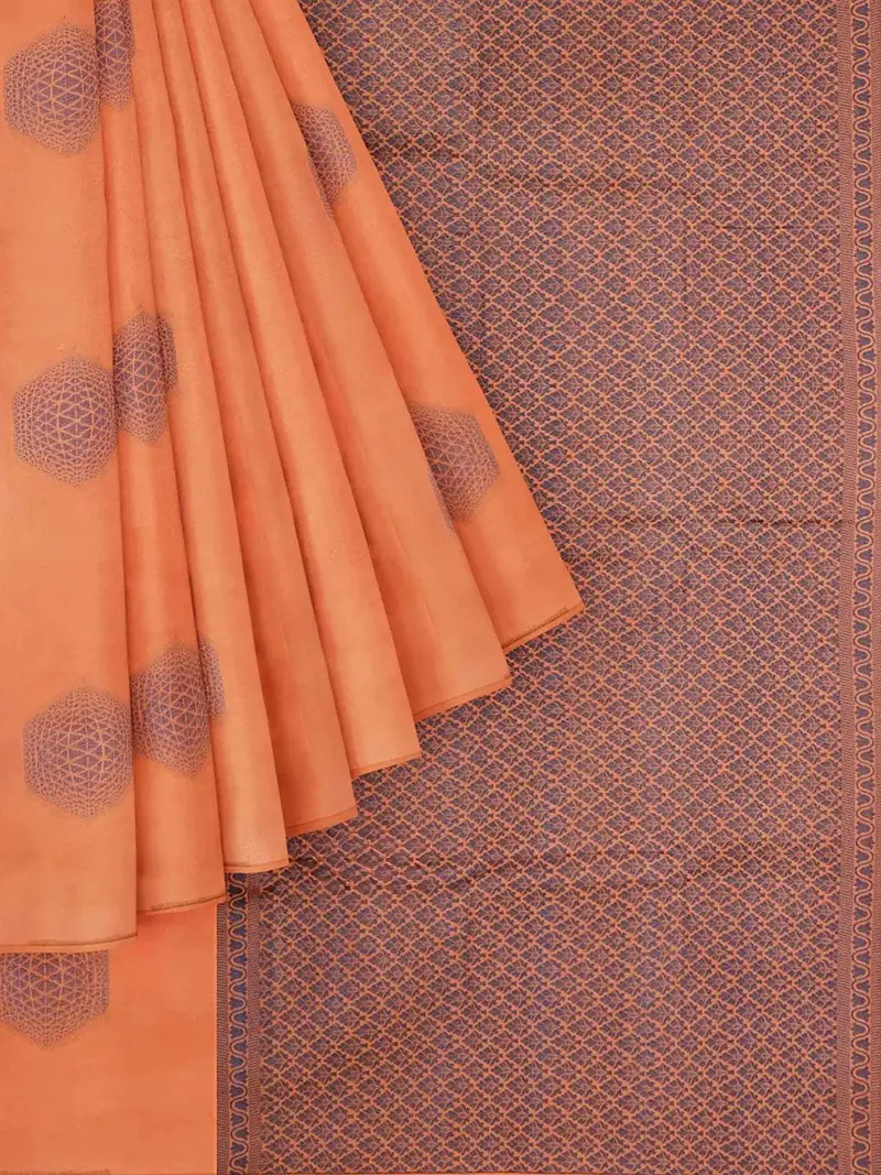 Orange Silk Saree With Zari Butta On The Body And Without Border 1
