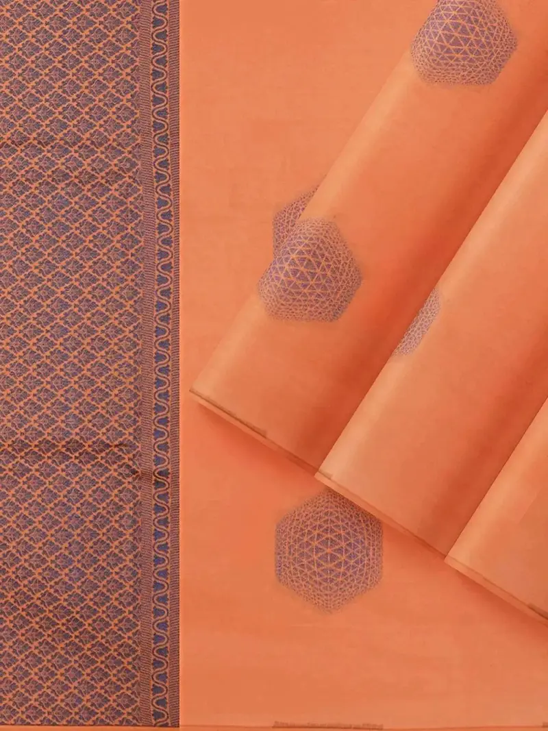 Orange Silk Saree With Zari Butta On The Body And Without Border 2