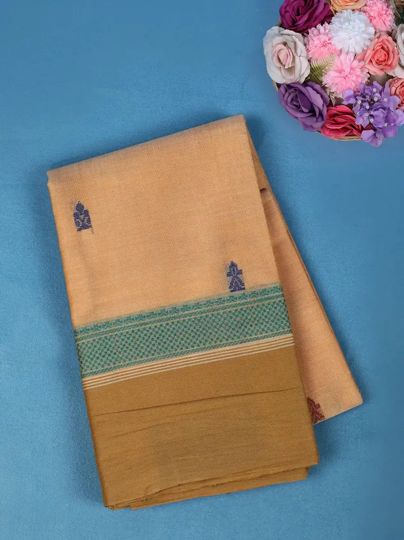 Orange Small Butta Motifs Designed Cotton Saree 1
